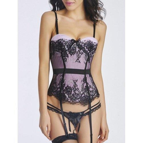 Floral Lace Steel Boned Corset Top - Light Purple L