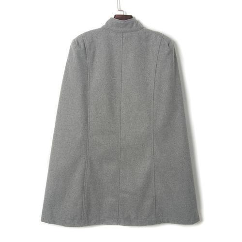 Gray High Neck Plain Woolen Cape