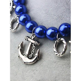 Navy Pearly Anchor Pendant Necklace