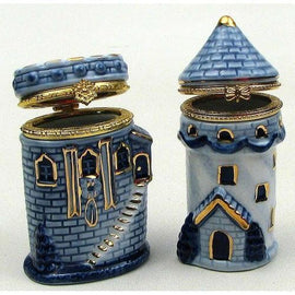 Blue Porcelain Castle Trinket Boxes 2 Asst.