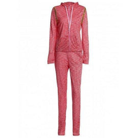Stylish Hooded Long Sleeve Sequined Hoodie + Elastic Waist Pants Women's Twinset - Pink S