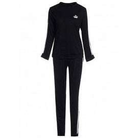 Active Color Block Striped Pullover Sweatshirt and Bodycon Pants Twinset For Women - Black L
