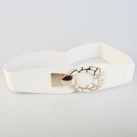Chic Oval Hook Buckle Elastic Waistband For Women - White