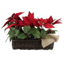 24" Red Christmas Poinsetta Floral Wicker Basket