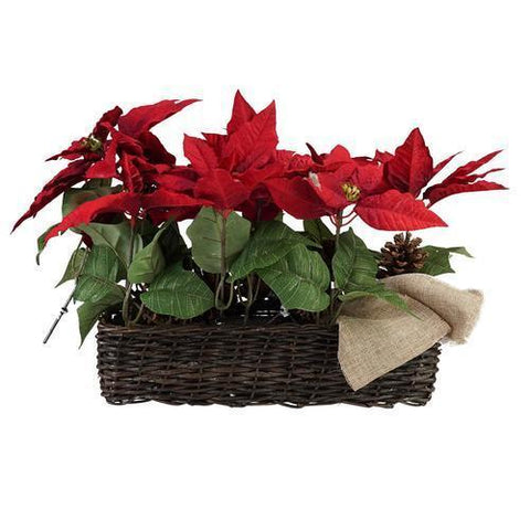 24" Red Christmas Poinsetta Floral Wicker Basket
