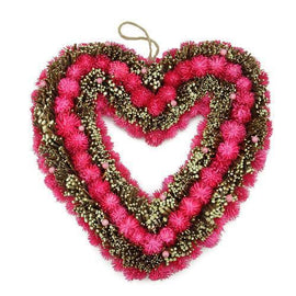 13.5" Pink Flowers  Berries and Twig Heart-Shaped Artificial Spring Floral Wreath
