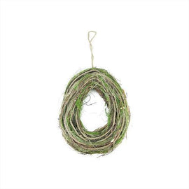 11" Brown Grapevine  Twig and Green Moss Egg-Shaped Artificial Spring Wreath