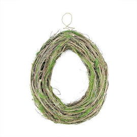 15.5" Brown Grapevine  Twig and Green Moss Egg-Shaped Artificial Spring Wreath