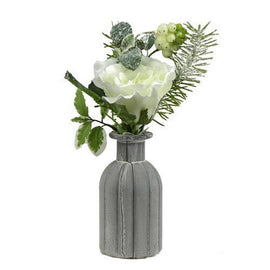 10.5" Frosted White Rose  Snow Berries and Pine Tree Needle Artificial Winter Floral Arrangement