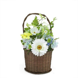 14.5" Lakeside Blue & White Silk Mixed Flower Artificial Spring Floral Arrangement in Basket