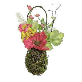 12" Decorative Red Poppy and Orange Wildflower Artificial Floral Hanging Basket Wall Decor