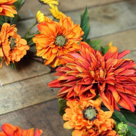 22" Autumn Harvest Orange Mums and Yellow Daisies Floral Wreath - Unlit