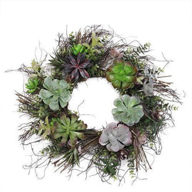 22" Decorative Succulent Mix Spiral Vine Artifial Wreath - Unlit