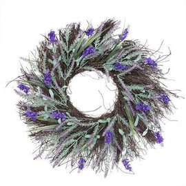 22" Blooming Purple Artificial Lavender and Heather on a Spiral Vine Wreath