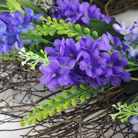 22" Shades of Purple Artificial Lilac and Heather Spring Floral Wreath - Unlit