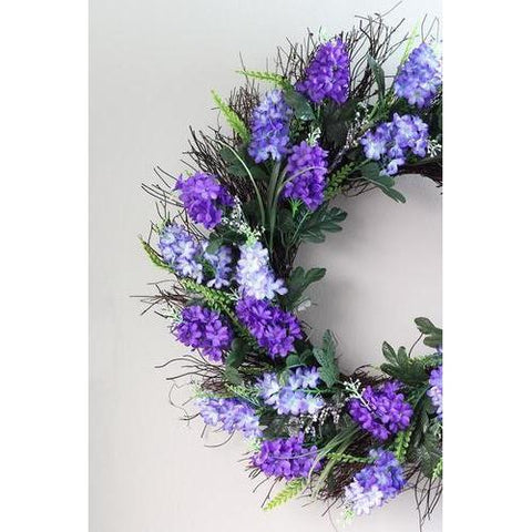 22" Shades of Purple Artificial Lilac and Heather Spring Floral Wreath - Unlit