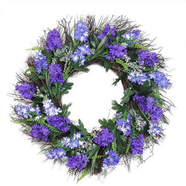 22" Shades of Purple Artificial Lilac and Heather Spring Floral Wreath - Unlit
