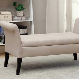 Doheny Contemporary Bench With Storage In Ivory Finish