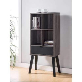 Long Legs Bookcase With One Center Base Drawer, Gray