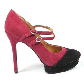 Fuxia 8.5 US - 39 EUR Nine West Womens Double Strap Pump NWARGILE RED BLK