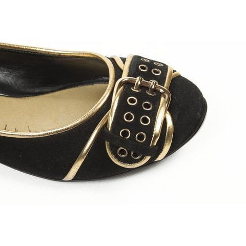 Black 6 US - 36.5 EUR Nine West Womens Heeled Ballerina NWALYN BLACK GOLD