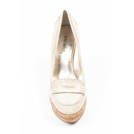 Beige 9.5 US - 41 EUR Nine West Womens Wedge Pump  NWTHEODORE MEDNA SILVER