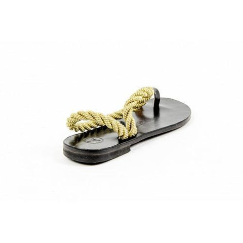 Multicolor 38 EUR - 8 US Álvaro González Womens Flat Sandal ANGELA METALLIC ROPE BLACK GOLD