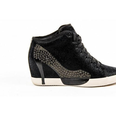 Black 39 EUR - 9 US Olo Womens High Sneaker 04N10 04 DOLLY LEATHER BLACK PRINTING STRASS