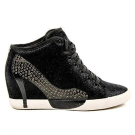 Black 39 EUR - 9 US Olo Womens High Sneaker 04N10 04 DOLLY LEATHER BLACK PRINTING STRASS