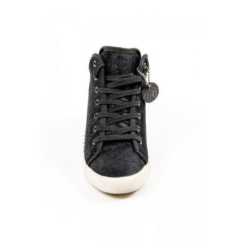 Black 40 EUR - 10 US Olo Womens High Sneaker 04N10 04 DOLLY LEATHER BLACK PRINTING STRASS