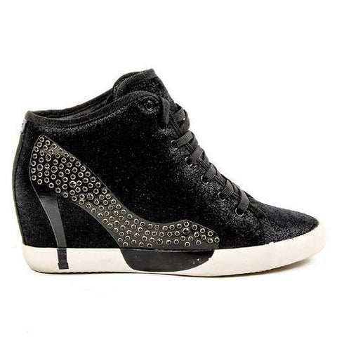 Black 40 EUR - 10 US Olo Womens High Sneaker 04N10 04 DOLLY LEATHER BLACK PRINTING STRASS