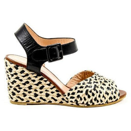 Multicolor 38.5 EUR - 8.5 US Robert Clergerie Paris Womens Ankle Strap Wedge Sandal DIZON PAILLE NAT VEG NOIR DBL PDR BC