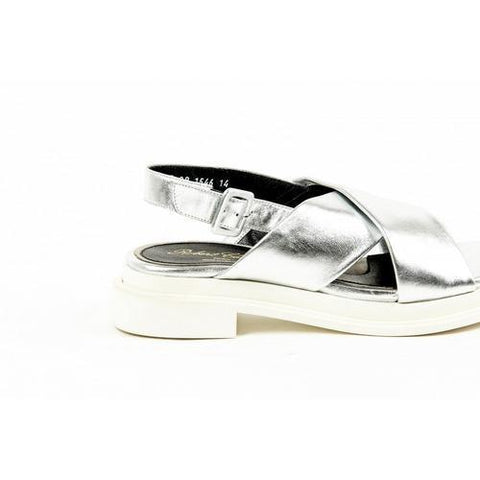 Silver 41 EUR - 11 US Robert Clergerie Paris Womens Cross Over Sandal CALIENTE AGNEAU ARGENT DBL NOIR BCL AGN