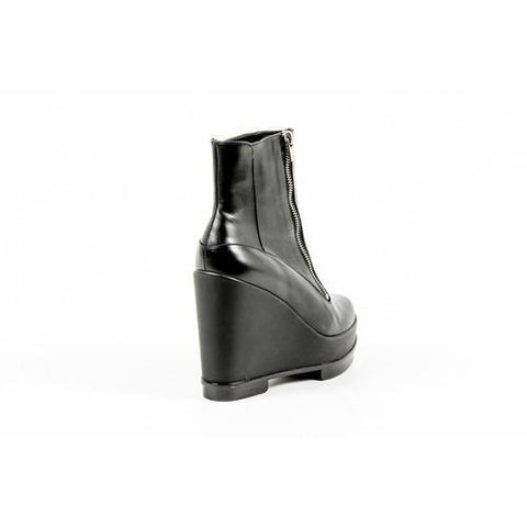 Black 37.5 EUR - 7.5 US Robert Clergerie Paris Womens Wedge Ankle Boot SENCIO VEAU LISSE NOIR DBL POUDRE