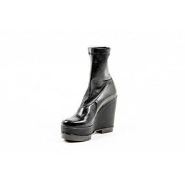 Black 37.5 EUR - 7.5 US Robert Clergerie Paris Womens Wedge Short Boot SOUZIJ AGNEAU STRETCH NOIR DBL NR