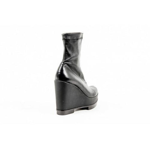 Black 37.5 EUR - 7.5 US Robert Clergerie Paris Womens Wedge Short Boot SOUZIJ AGNEAU STRETCH NOIR DBL NR