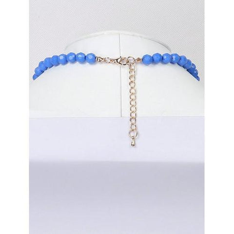 Blue Crystal Tassel Multi Layer Beaded Detail Necklace