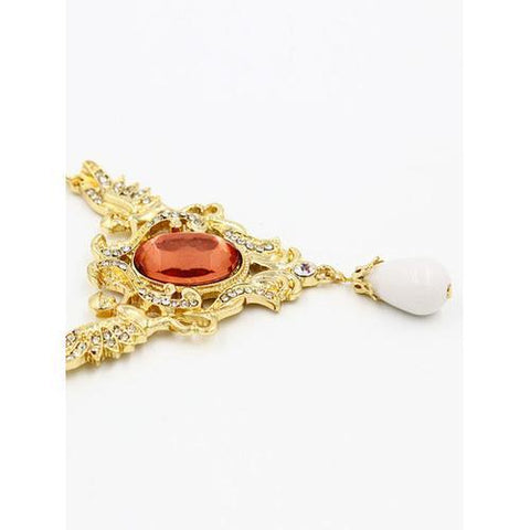 Golden Cut Out Crystal Stone Teardrop Necklace