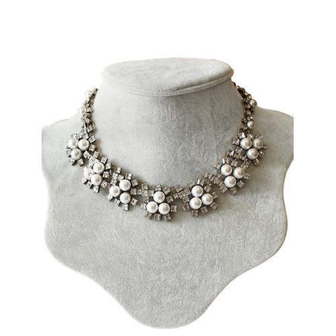 Rhinestone Pearly Geometry Collar Necklace