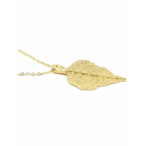 Golden Textured Leaf Drop Curb Chain Necklace