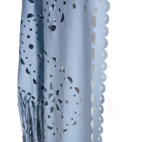 Light Blue Suedette Laser Cut Fringed Cape