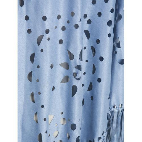 Light Blue Suedette Laser Cut Fringed Cape
