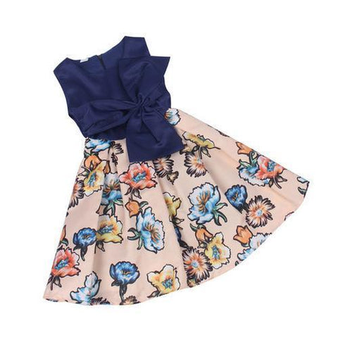 Wholesale Girls Floral Flower Print Sleeveless Bowknot Princess Dress