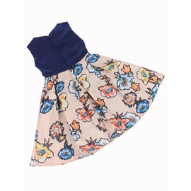 Wholesale Girls Floral Flower Print Sleeveless Bowknot Princess Dress