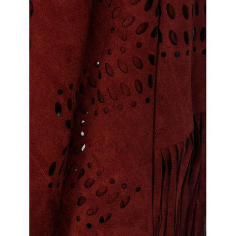 Burgundy Suedette Laser Cut Tasseled Cape